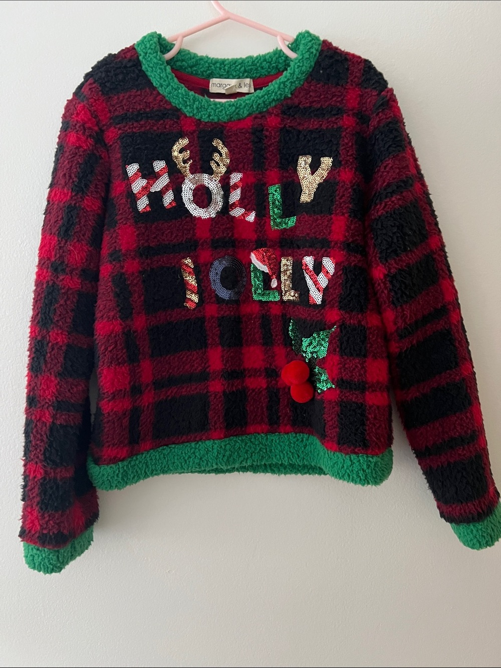 Kids' Red & Black Plaid 'Holly Jolly' Holiday Sweater